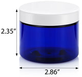 6 oz Cobalt Blue PET Plastic Low Profile Jar with White Foam Lined Lid (12 Pack)