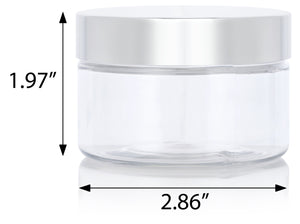 4 oz Clear PET Plastic (BPA Free) Low Profile Jar with Silver Metal Overshell Lid