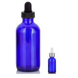 Essential Oil Dispenser Kit: 6-Pack 4 oz Cobalt Blue Glass Bottles with Black Droppers + 2 Travel-Size 0.50 oz Cobalt Glass Bottles with Silver Droppers