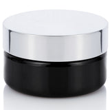 4 oz Black PET Plastic (BPA Free) Low Profile Jar with Silver Metal Overshell Lid