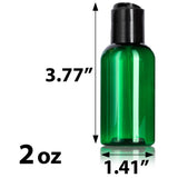 2 oz Green Plastic Boston Round Bottle with Black Disc Cap (12 Pack)