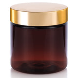 8 oz Amber PET Plastic (BPA Free) Straight Sided Jar with Gold Overshell Lid (12 Pack)