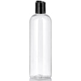 16 oz Clear Plastic PET Slim Cosmo Bottle with Black Disc Cap (12 Pack)