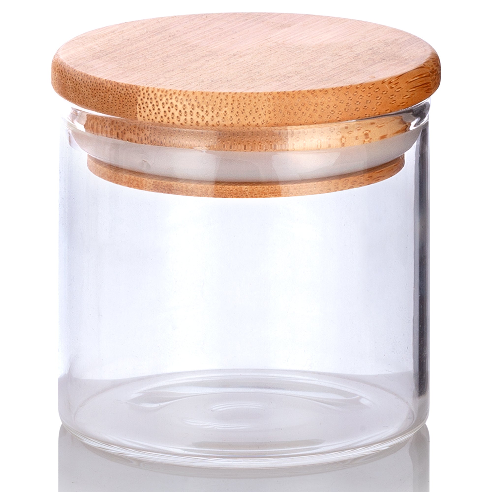 4 oz Tall Clear Glass Jar with Bamboo Silicone Sealed Lid (4 Pack)