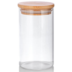 10 oz Tall Clear Glass Borosilicate Jar with Bamboo Lid (12 pack)