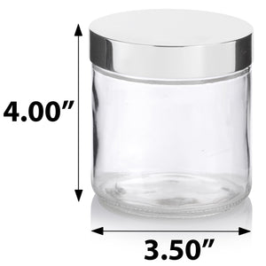 16 oz Clear Thick Glass Straight Sided Jar with with Silver Metal Overshell Lid (12 Pack)