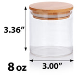 8 oz Clear Glass Borosilicate Jar with Bamboo Silicone Sealed Lid (6 Pack)