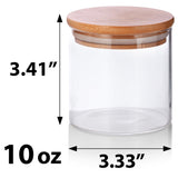 10 oz Clear Glass Borosilicate Jar with Bamboo Silicone Sealed Lid (12 Pack)