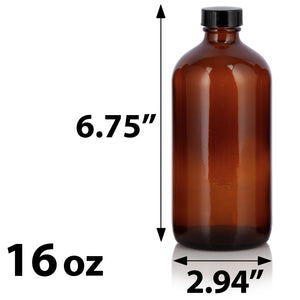 Amber Glass Boston Round Bottle with Airtight Phenolic Cap (12 Pack) - JUVITUS