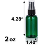 2 oz Green Plastic Boston Round Bottle with Black Fine Mist Sprayer (12 Pack)