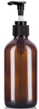 (12 pack) 8 oz Amber Boston Round Glass Bottle with Black Lotion Pump and Phenolic Cap