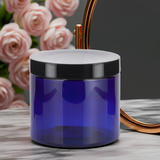 16 oz Cobalt Blue Plastic Jar with Black Foam Lined Lid (12 Pack)