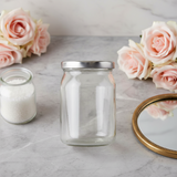 (6 Pack) 13 oz Clear Glass Wide Mouth Candle Jar with Silver Metal Plastisol Lid - JUVITUS