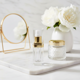 Clear gold square pump bottle photo 1