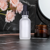 Frosted Clear Glass Boston Round Bottle with Black Dropper (12 Pack)