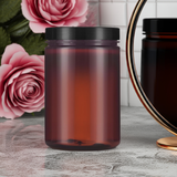 25 oz Amber PET Plastic Straight Sided Jar in with Black Foam Lined Lid (12 Pack)