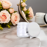 2 oz Clear Thick Glass Jar with with Silver Metal Overshell Lid (12 Pack)