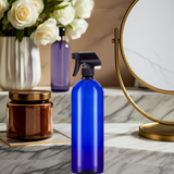 (4 Pack) 32 oz Cobalt Blue Boston Round Bottles with Black Trigger Sprayer - JUVITUS