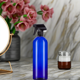 (4 Pack) 32 oz Cobalt Blue Boston Round Bottles with Black Trigger Sprayer - JUVITUS