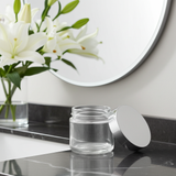 2 oz Clear Thick Glass Jar with with Silver Metal Overshell Lid (12 Pack)