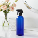 (4 Pack) 32 oz Cobalt Blue Boston Round Bottles with Black Trigger Sprayer - JUVITUS