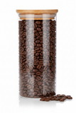 Glass bamboo jar filled with coffee beans