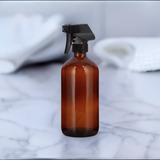 16 oz Amber Glass Boston Round Bottle with Black Trigger Sprayer (4 Pack) - JUVITUS