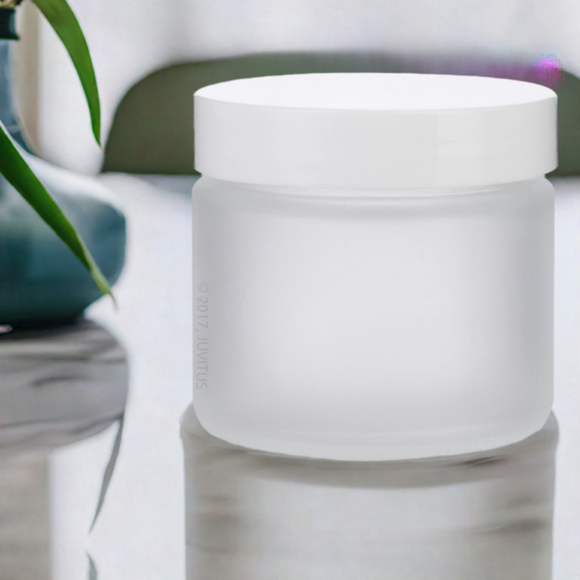 2 oz Frosted Clear Straight Sided Glass Jar with White Foam Lined Lid (12 Pack)