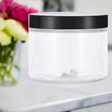 6 oz Clear Plastic Low Porfile Jar with Black Foam Lined Lid (12 Pack)