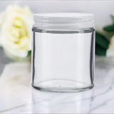 4 oz Clear Thick Glass Straight Sided Jar with White Metal Airtight Lid (12 Pack)