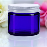 2 oz Cobalt Blue Thick Glass Straight Sided Jar with White Metal Airtight Lid (12 Pack)