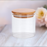 8 oz Clear Glass Borosilicate Jar with Bamboo Silicone Sealed Lid (6 Pack)