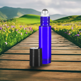 0.33 oz / 10 ml Cobalt Blue Glass Bottle with Stainless Steel Roll On Applicator and Cap (100 PACK)