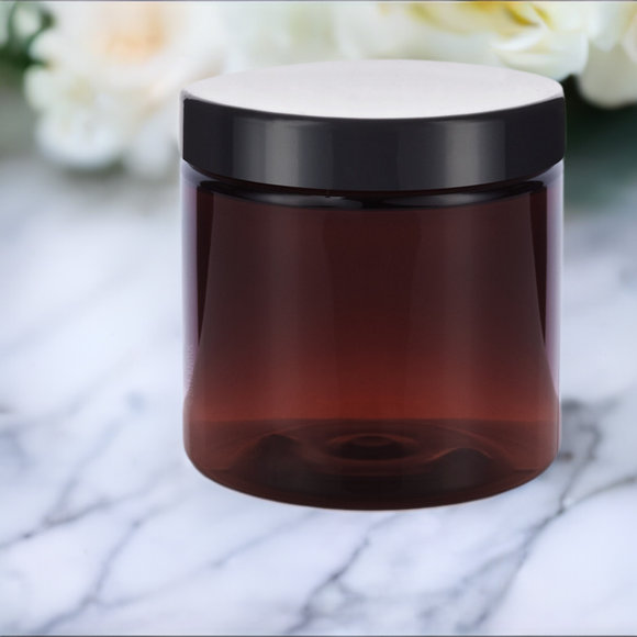 4 oz Amber PET Plastic Jar in with Black Foam Lined Lid (12 Pack)
