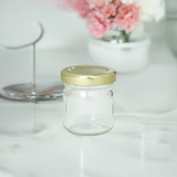 1.25 oz Clear Glass Canning Jar with Gold Metal Plastisol Lid (6 Pack)