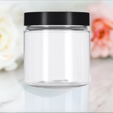 8 oz Clear Plastic Straight Sided Jar with Black Foam Lined Lid (12 Pack)