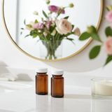 2.5 oz Amber Glass Packer Bottle with White Lid (12 Pack)