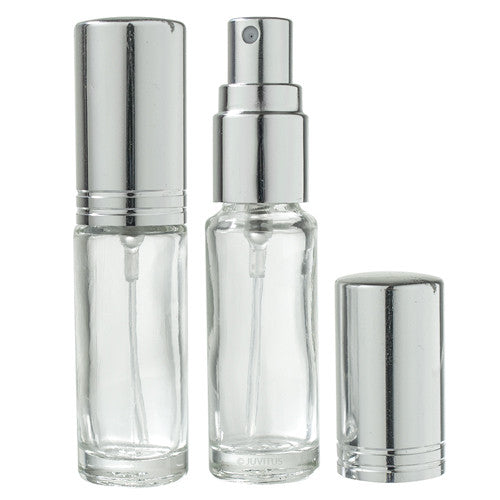 Clear Glass Vial Bottle with Silver Fine Mist Spray oz ml