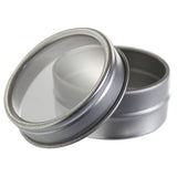 Silver Metal Steel Tin Flat Container with Tight Sealed Clear Lid - 0.25 oz - JUVITUS
