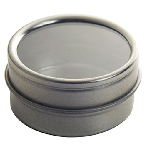 Silver Metal Steel Tin Flat Container with Tight Sealed Clear Lid - 0.25 oz - JUVITUS