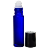 Cobalt Blue Glass Roll On Bottle with Roll On Applicator - .33 oz / 10 ml - JUVITUS