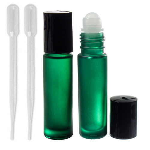 Frosted Green Glass Roll On Bottle with Roll On Applicator - .33 oz / 10 ml - JUVITUS