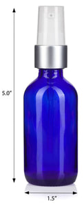 Cobalt Blue Glass Boston Round Bottle with Silver Treatment Pump (12 Pack)