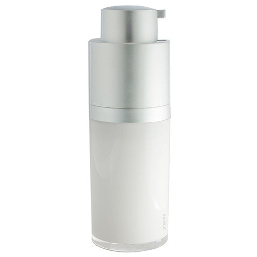 Twist Top Airless Pump Bottle in White Silver Matte - .5 oz / 15 ml + Travel Bag - JUVITUS