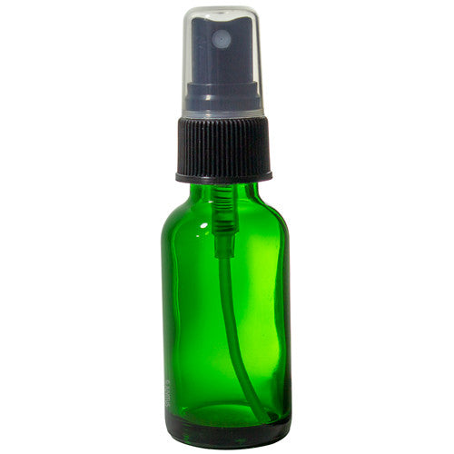 Green Glass Boston Round Fine Mist Spray Bottle with Black Sprayer - 1 oz / 30 ml Travel Bag