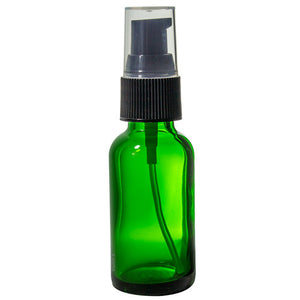 Green Glass Boston Round Treatment Pump Bottle with Black Top - 1 oz / 30 ml Travel Bag
