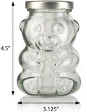 9 oz Glass Bear Shaped Jar in Clear with Gold Metal Plastisol Lid - JUVITUS