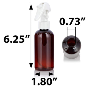 Amber Plastic PET Boston Round Bottle (BPA Free) with White Trigger Spray (12 Pack)