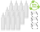 White Refillable Plastic Cylinder Squeeze Bottle with Twist Top Spout (12 Pack)