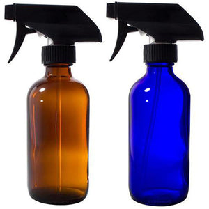 Cobalt Blue and Amber Boston Round Thick Glass Trigger Spray Bottle Set - 8 oz Set - JUVITUS